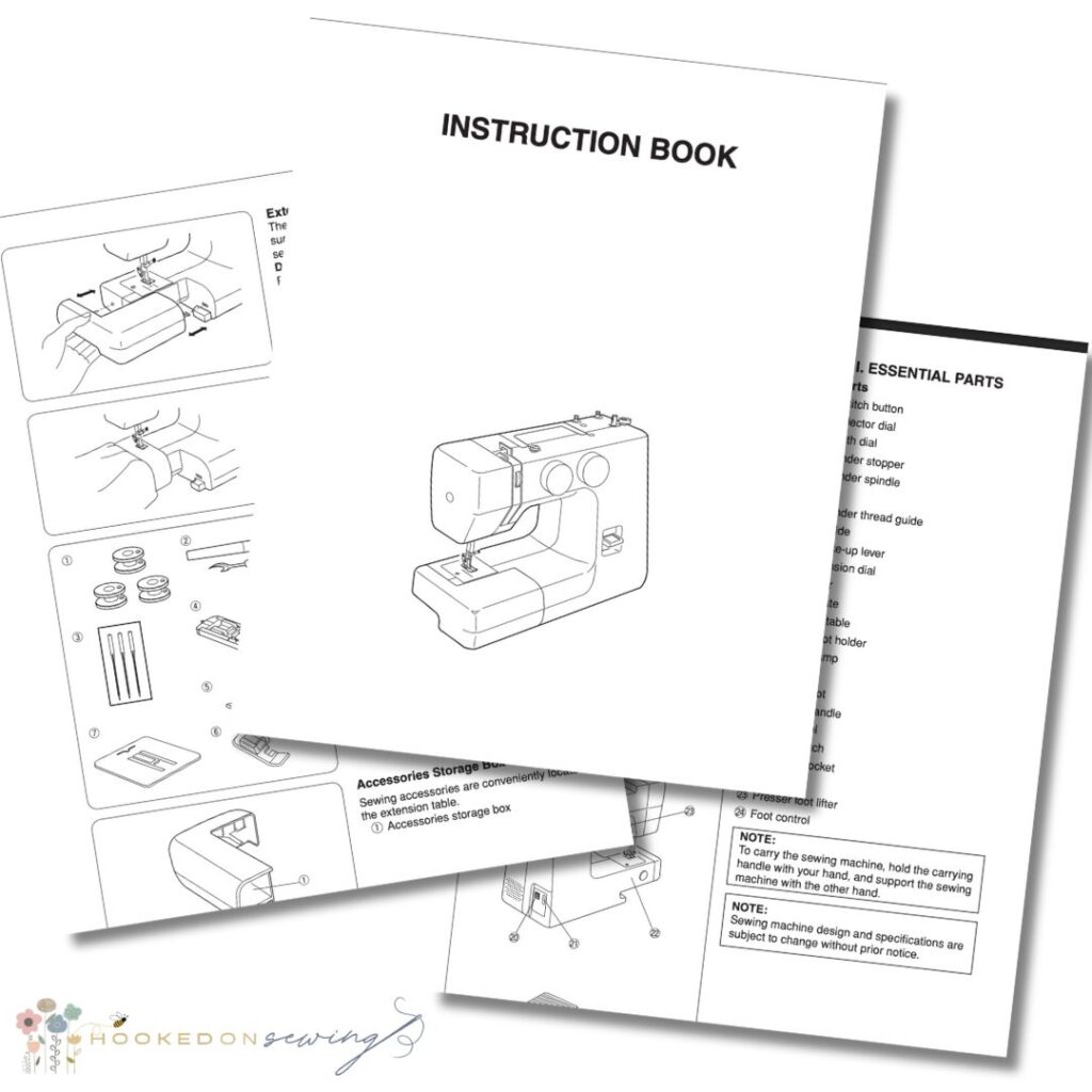 3 pages of the Janome sewing machine manual