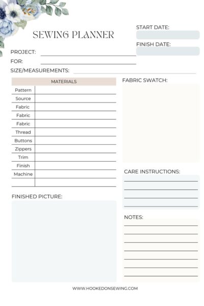 sewing planner page